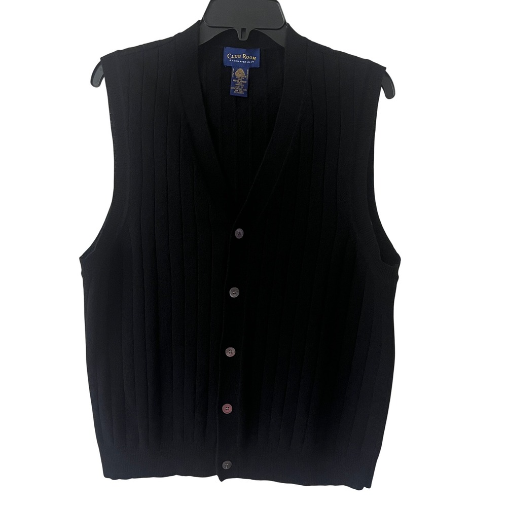 Club Room 100% Lambswool Button Front Sweater Vest Small Black Classic Preppy